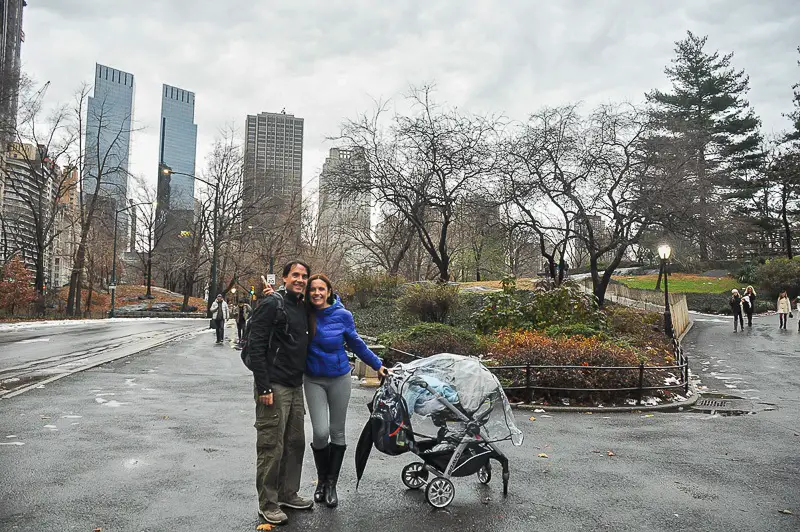 central park with a baby winter