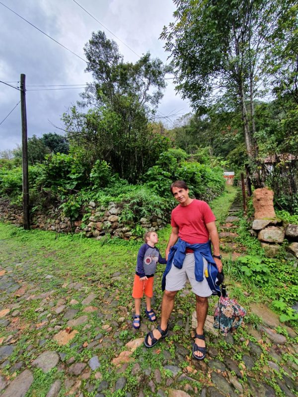 dad and teo walking san sebastian del oeste